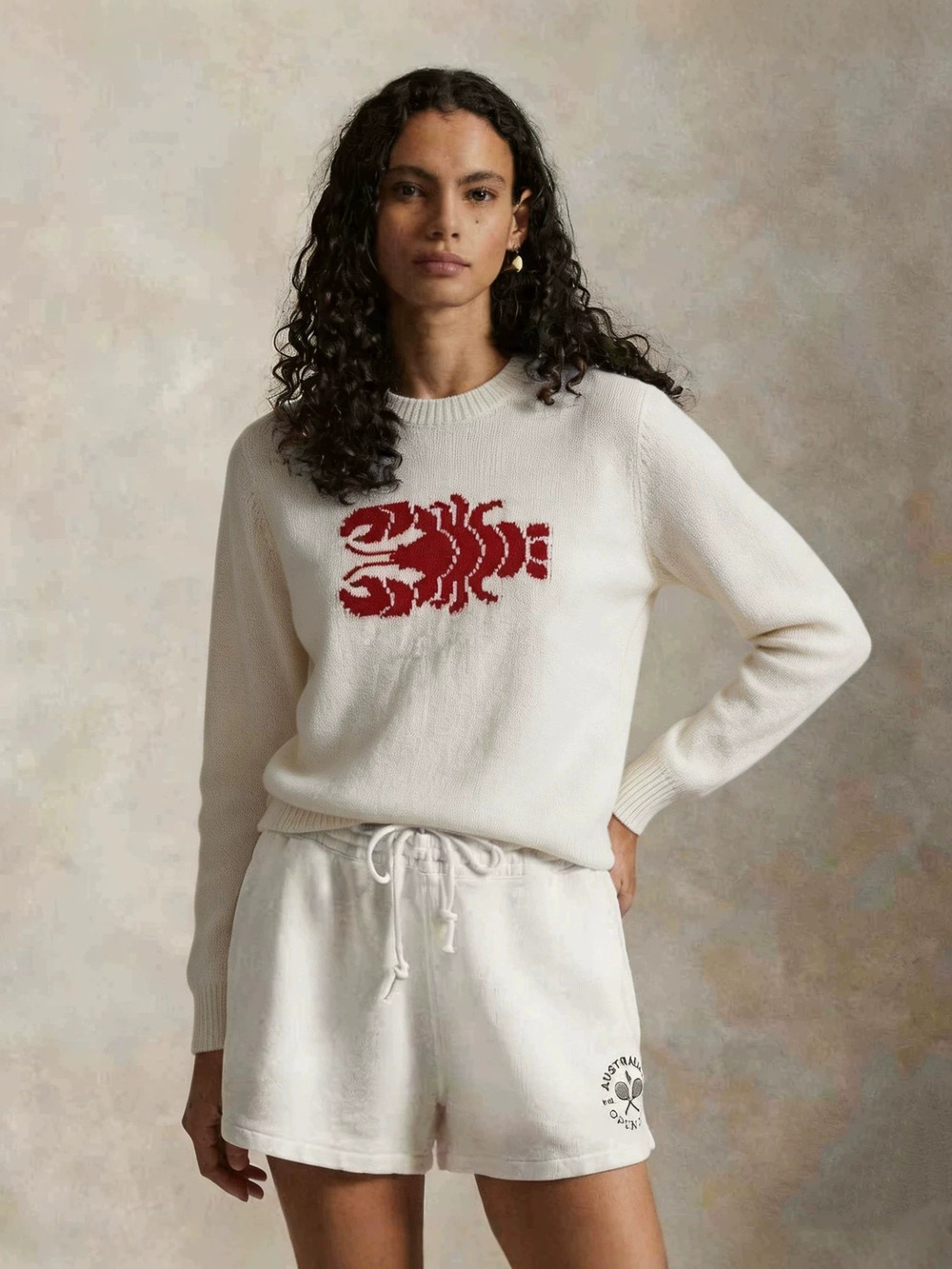 Zara Autumn Winter Retro Lobster Jacquard Casual Loose Crewneck Knit Sweater